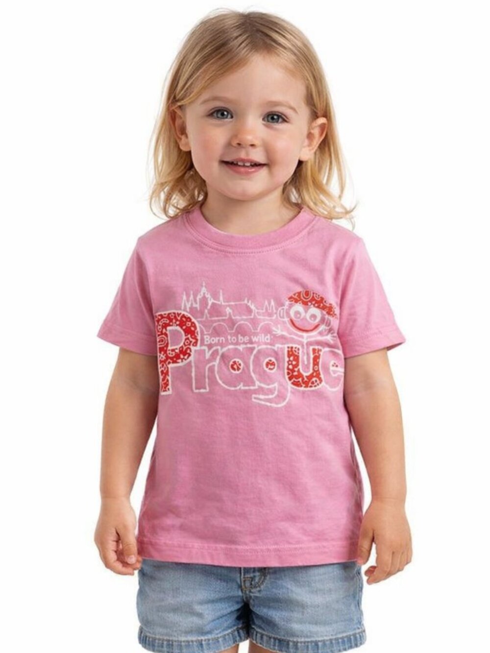 Praha Girls Graphic Tee Born To Be Wild Short Sleeve Crewneck Pink Size 1
